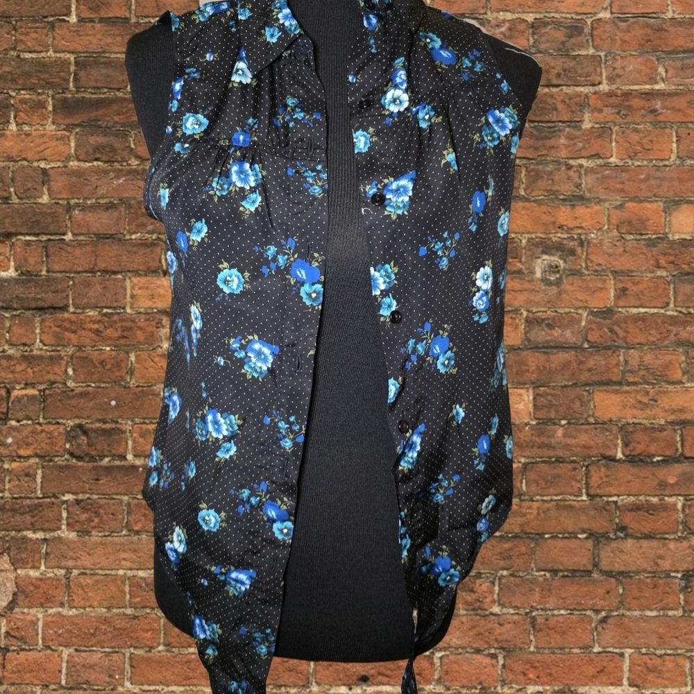 Y2K Liberty Love Elegant, Silky, Black and Blue Floral Blouse